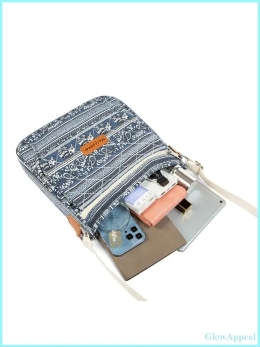 Floral Canvas Crossbody Bag Messenger Handbag Multi Pocket Travel Satchel Purse